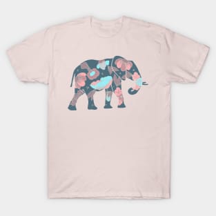 Elephant silhouette with flowers and leaves T-Shirt